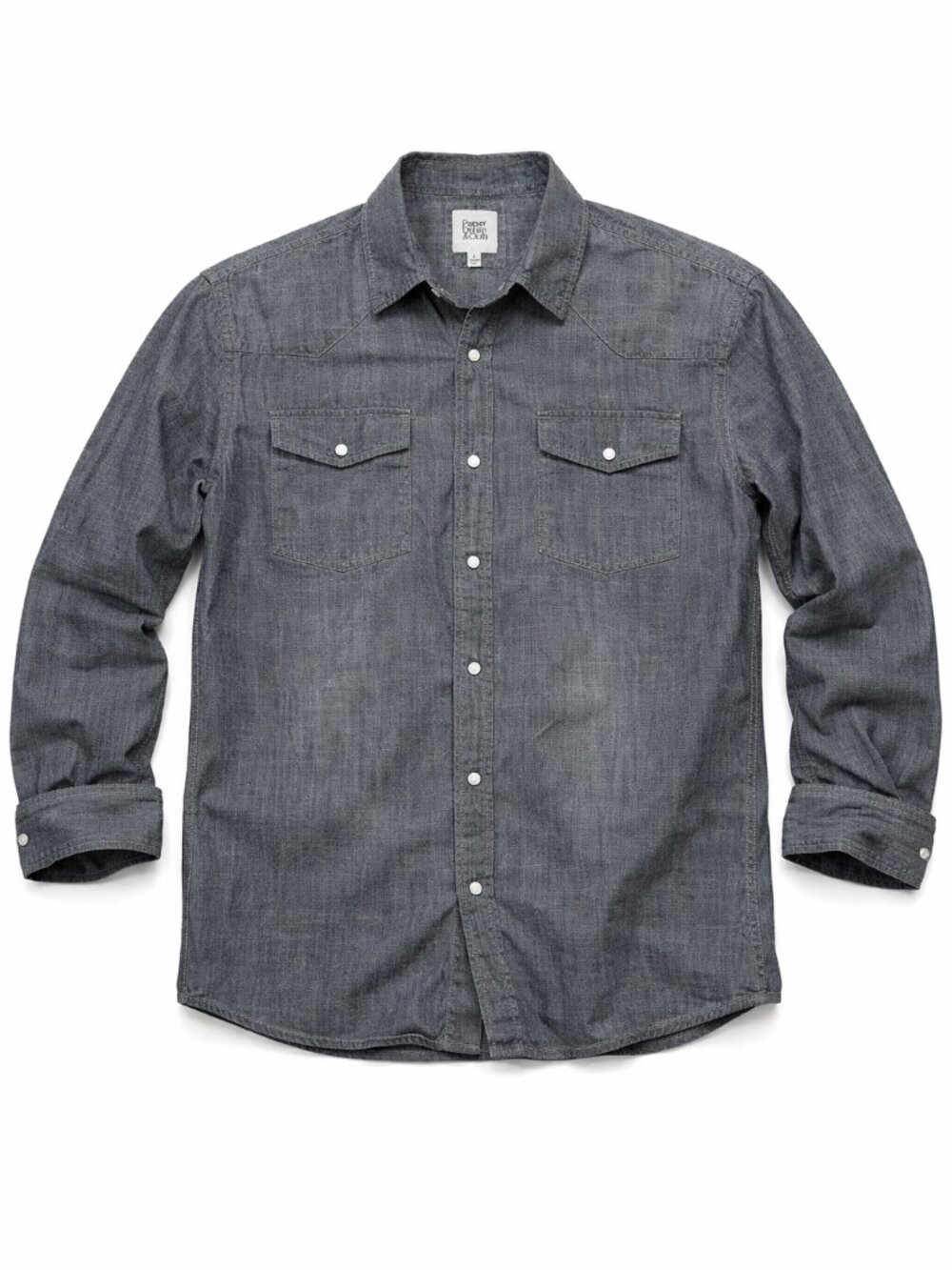 Paper Denim & Cloth Chambray Shirt Men’s L Gray Button Up Western Style